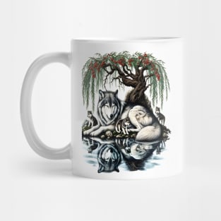 Serene Wolf Family Oasis in Idyllic Nature Mug